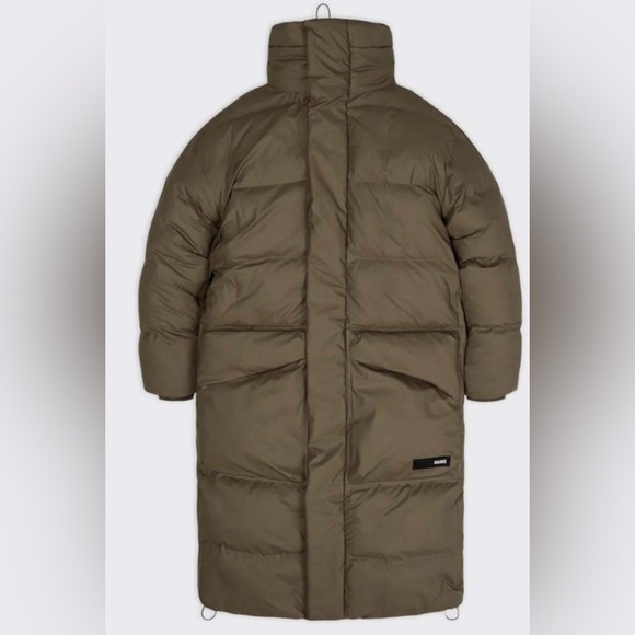 Rains Block Puffer Coat Color Wood Size Large - Picture 8 of 16